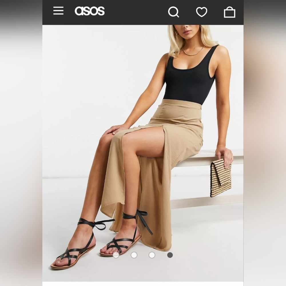ASOS Tan Double Front Splits  Maxi/Long Highrise Skirt Size 8 TALL - Picture 4 of 4